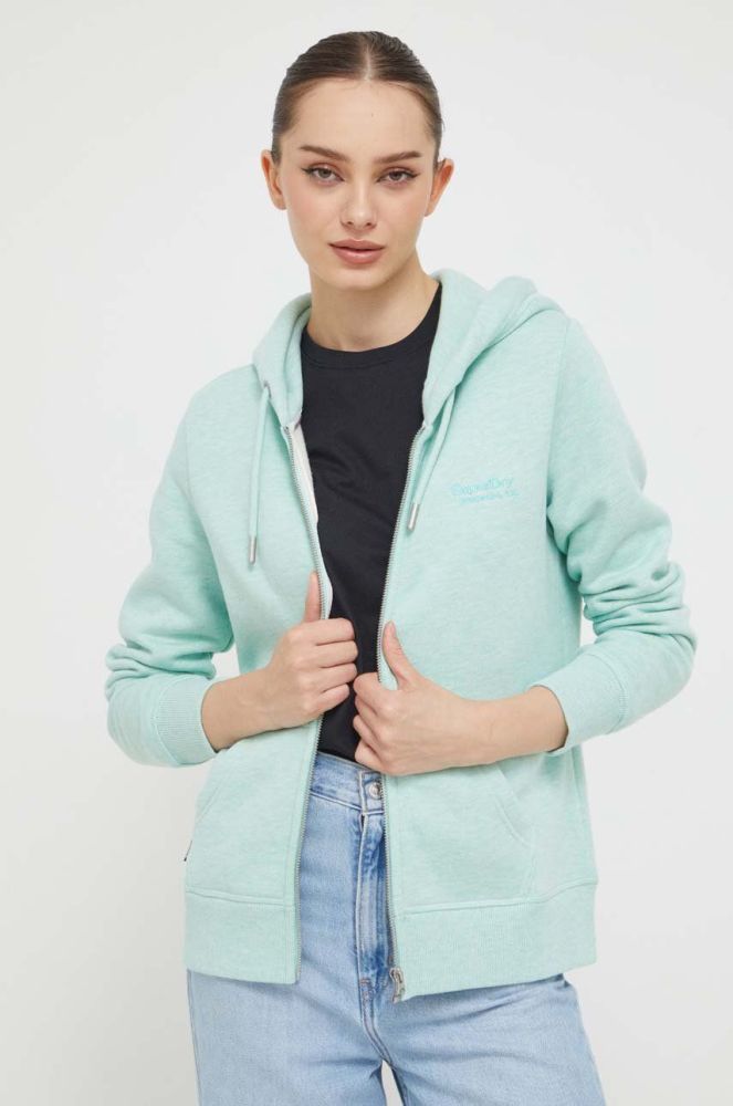 Кофта Superdry жіноча колір зелений з капюшоном однотонна (3465853)