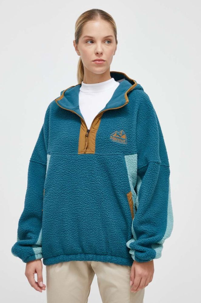 Спортивна кофта Marmot Super Aros колір бірюзовий з капюшоном візерунок