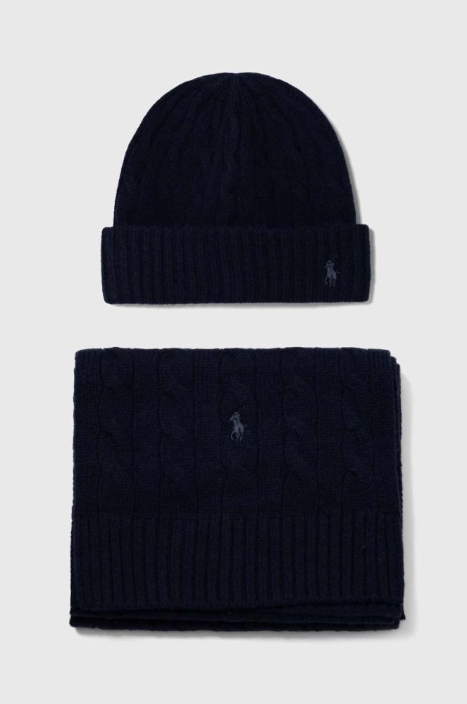 Шапка і шарф з кашеміру Polo Ralph Lauren колір блакитний