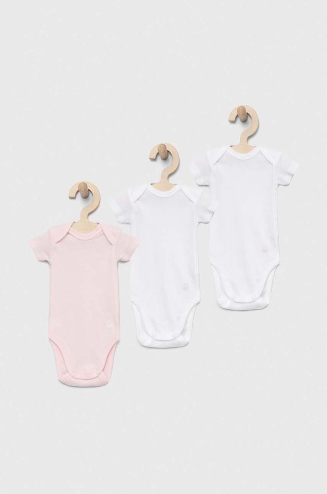 Дитяче бавовняне боді United Colors of Benetton 3-pack колір рожевий (3035537)